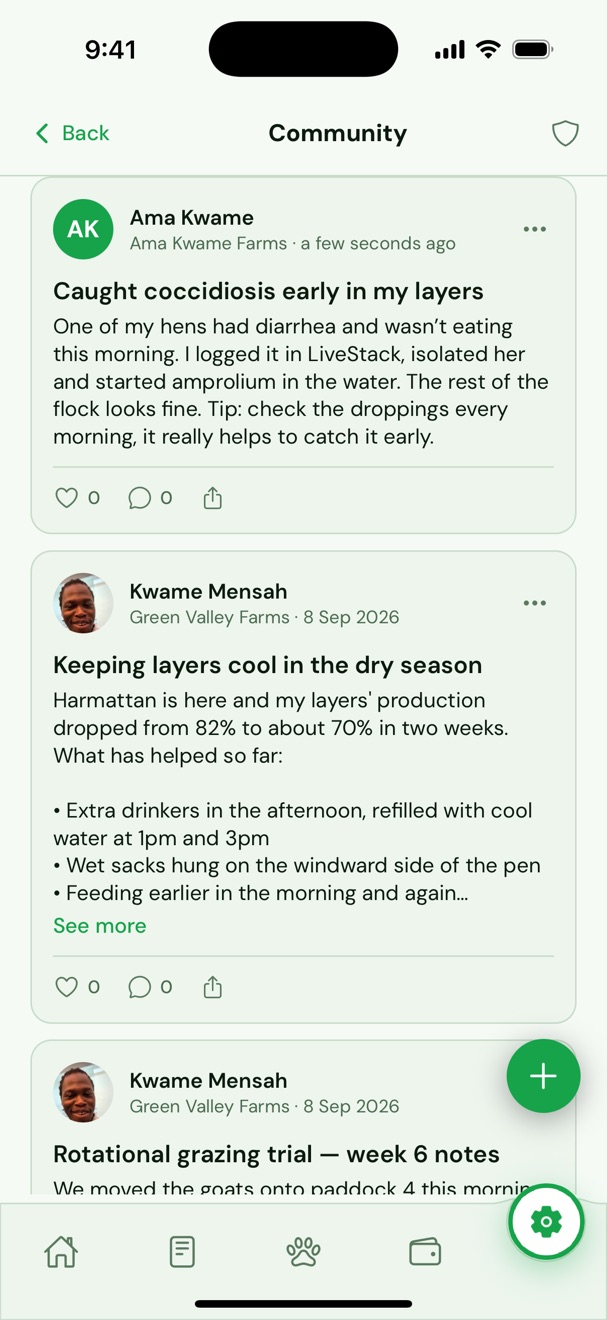 Community feed of farmer questions